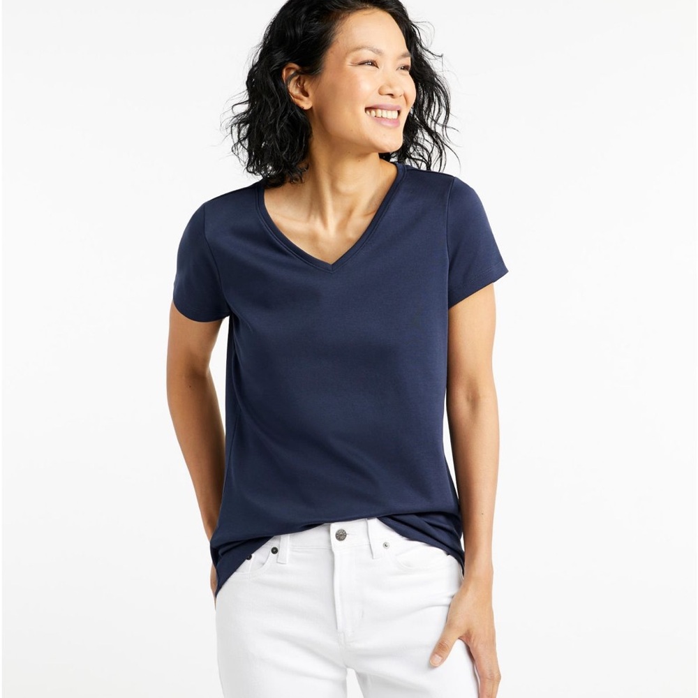 L.L. Bean 100% Cotton Navy V-Neck Tee Shirt